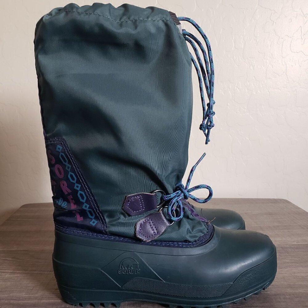 Sorel Vintage Freestyle Waterproof Snow Boots Lined Green/Purple Size Women's 5